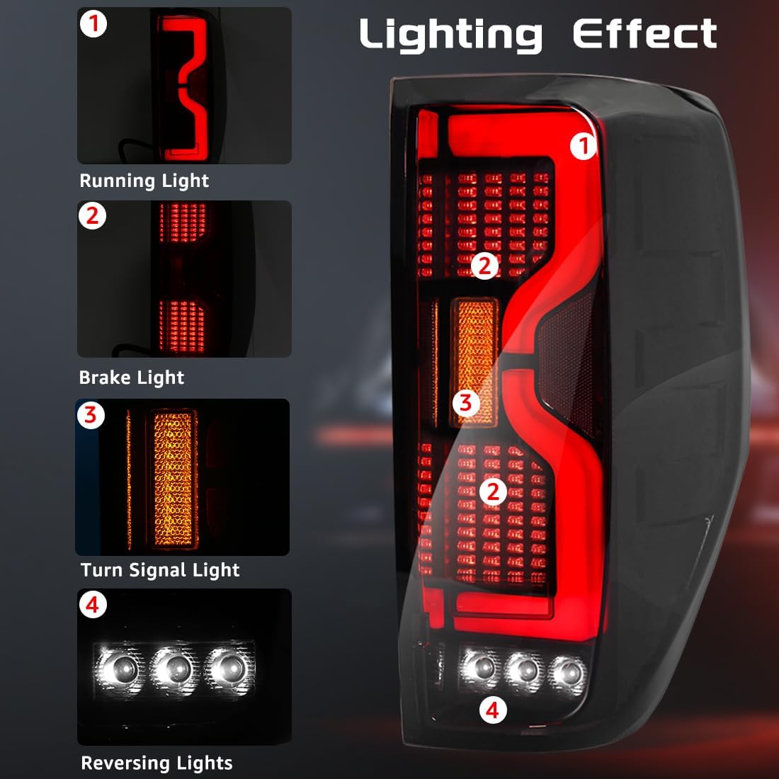 Blearen LED Tail Lights For Ford Ranger 2012-2018 Rear Taillight Assembly with Turn Signal DRL Reverse Pickup Brake Light