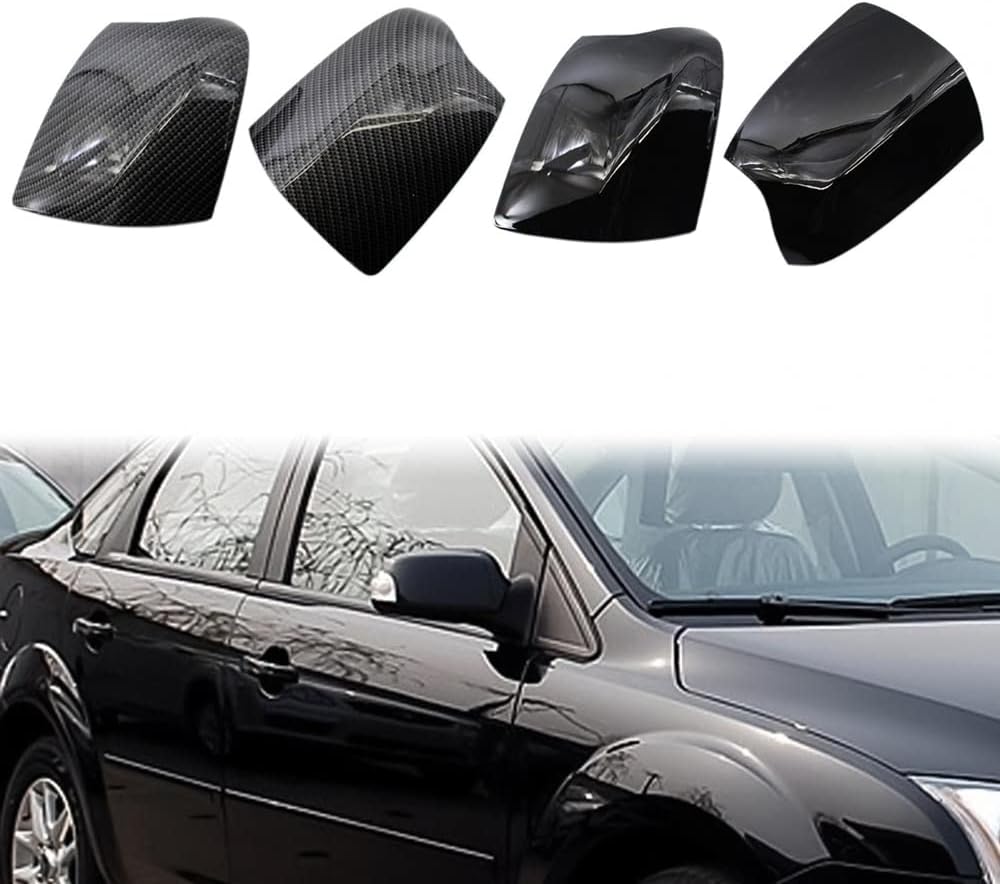 Blearen 1 Pair Car Rearview Mirror Housing Side Mirror Covers Carbon Fiber & Glossy Black FD4247424, FD4247423 Compatible with Ford Focus 2005-2008