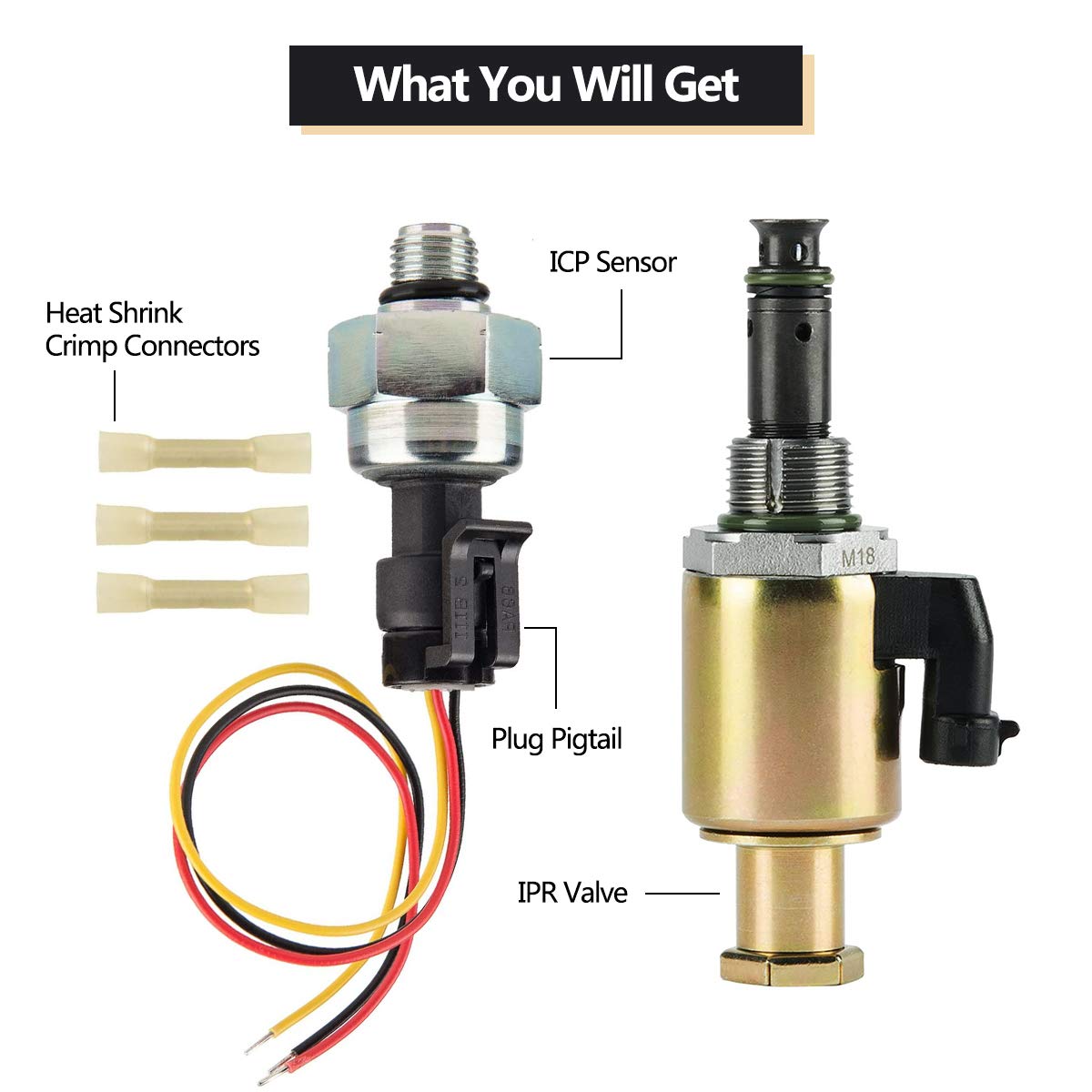 Blearen 7.3L Fuel Injection Pressure Regulator Sensor, IPR Valve & ICP Control with Electrical Connector Pigtail Wire Harness Sensor for Ford F-250 F-350 F-450 F-550 F-650 F-750 E-350 E-450 E-550, 1829856C91