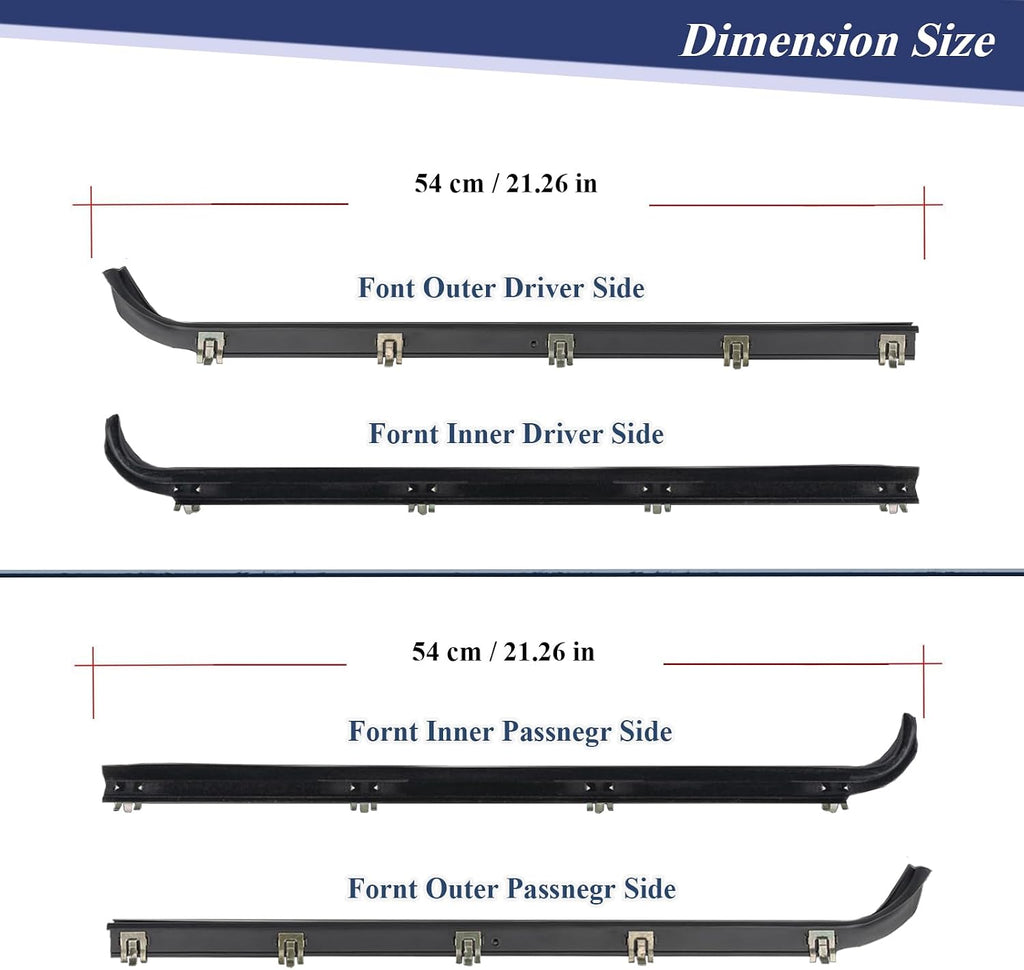 Blearen Window Molding Sweep Felt Trim Seal for 1987-1997 Ford F150 | 4PCS Front Inner & Outer Door Weatherstrip Window Seal Belt for F250 F350 Bronco, Replace E7TZ1521452A