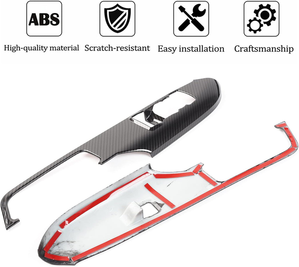Blearen  Carbon Fiber Door Handle Window Lifter Control Switch Button Panel Cover Sticker Trim Interior Decoration Accessories for Ford Mustang 2015 2016 2017 2018 2019 2020 2021, 2 PCS