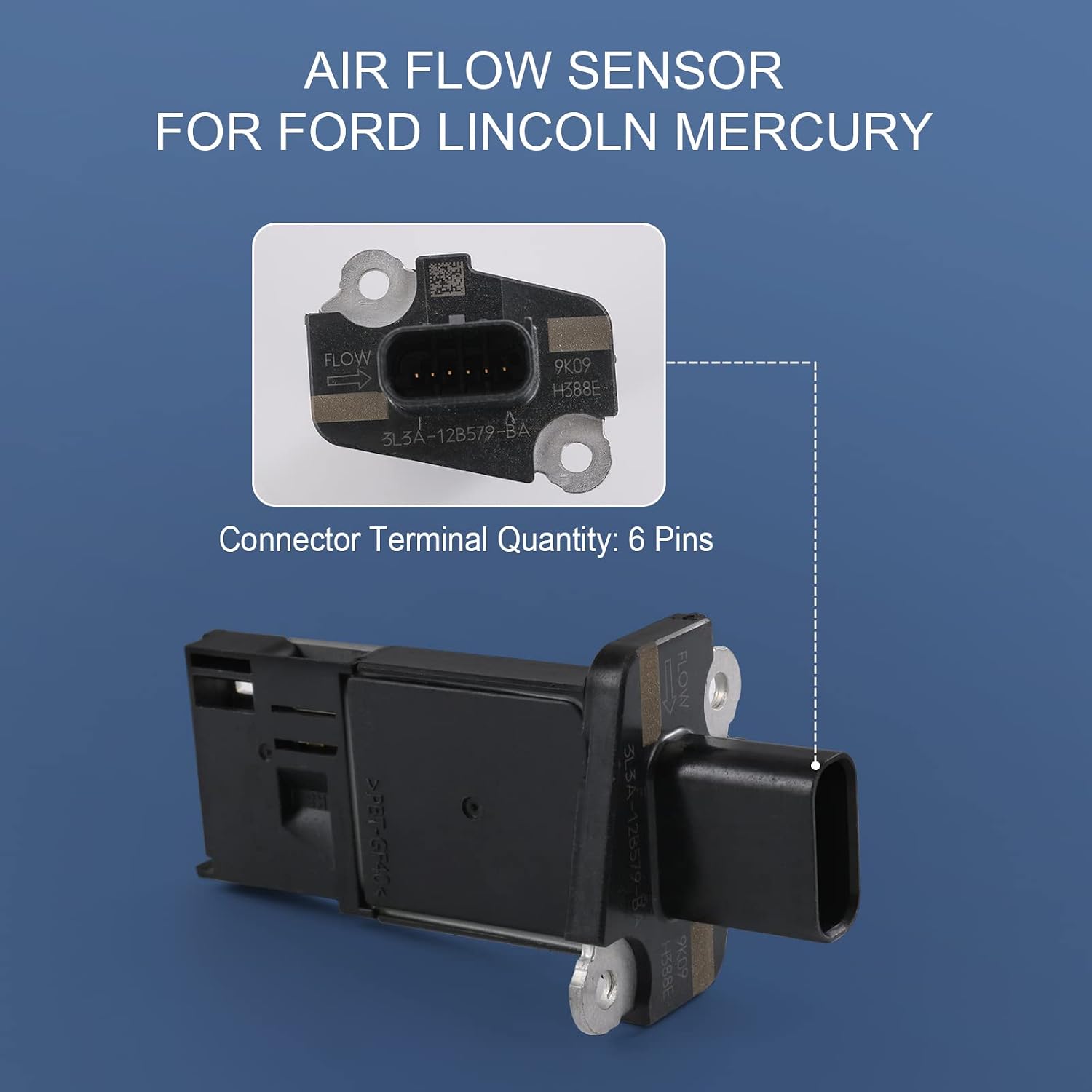 Blearen Mass Air Flow Sensor MAF 3L3A-12B579-BA Replacement for Ford F150 F250 E150 E250 E350 for Lincoln, for Mercury, for Mazda | Replaces # AFLS131, 3L3A12B579A