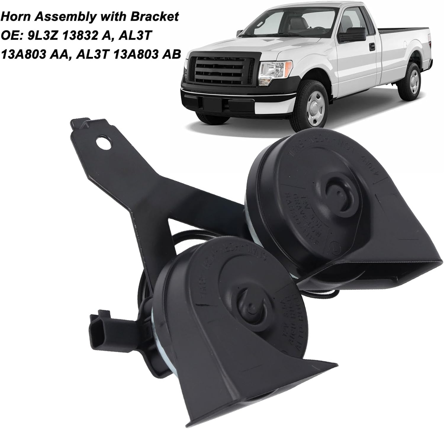 Blearen Dual Horn Assembly, 9L3Z 13832 A, AL3T AB, Loud Clear Replacement Horn Assembly with Bracket IP67 Weatherproof