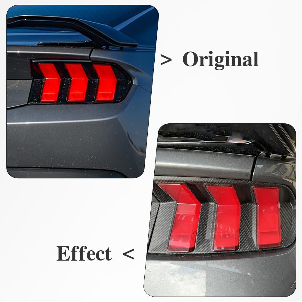 Blearen Dry Carbon Fiber Tail Light Lamp Cover Trim for Ford Mustang S650 GT Dark Horse Ecoboost GT 2024 2025 Rear Headlight Frame, Tail Brake Light Bezels