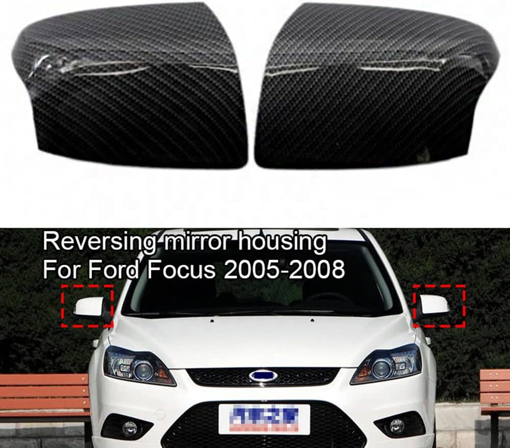 Blearen 1 Pair Car Rearview Mirror Housing Side Mirror Covers Carbon Fiber & Glossy Black FD4247424, FD4247423 Compatible with Ford Focus 2005-2008