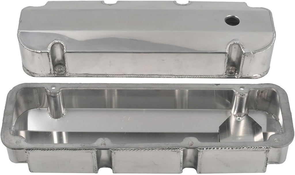 Blearen Fabricated Polished Aluminum Valve Covers with Hole Compatible with BBF Big Block Ford 429-460
