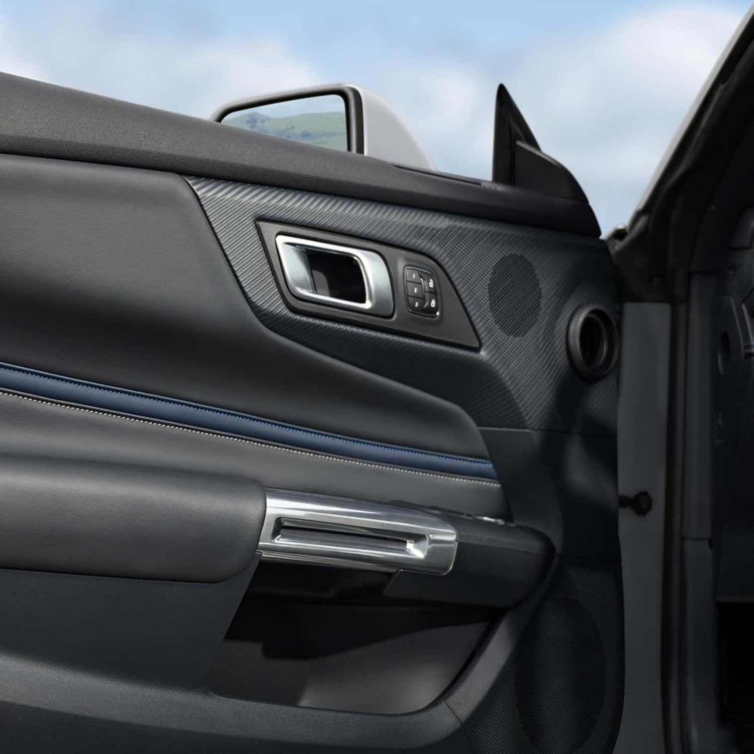 Blearen 2PCS Car Interior Door Panel Trim Glossy Carbon Fiber Scratchproof Unique Decoration for Mustang S650 2024 Onwards