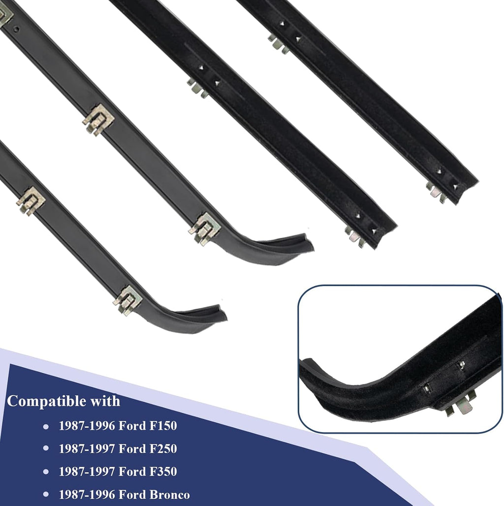 Blearen Window Molding Sweep Felt Trim Seal for 1987-1997 Ford F150 | 4PCS Front Inner & Outer Door Weatherstrip Window Seal Belt for F250 F350 Bronco, Replace E7TZ1521452A