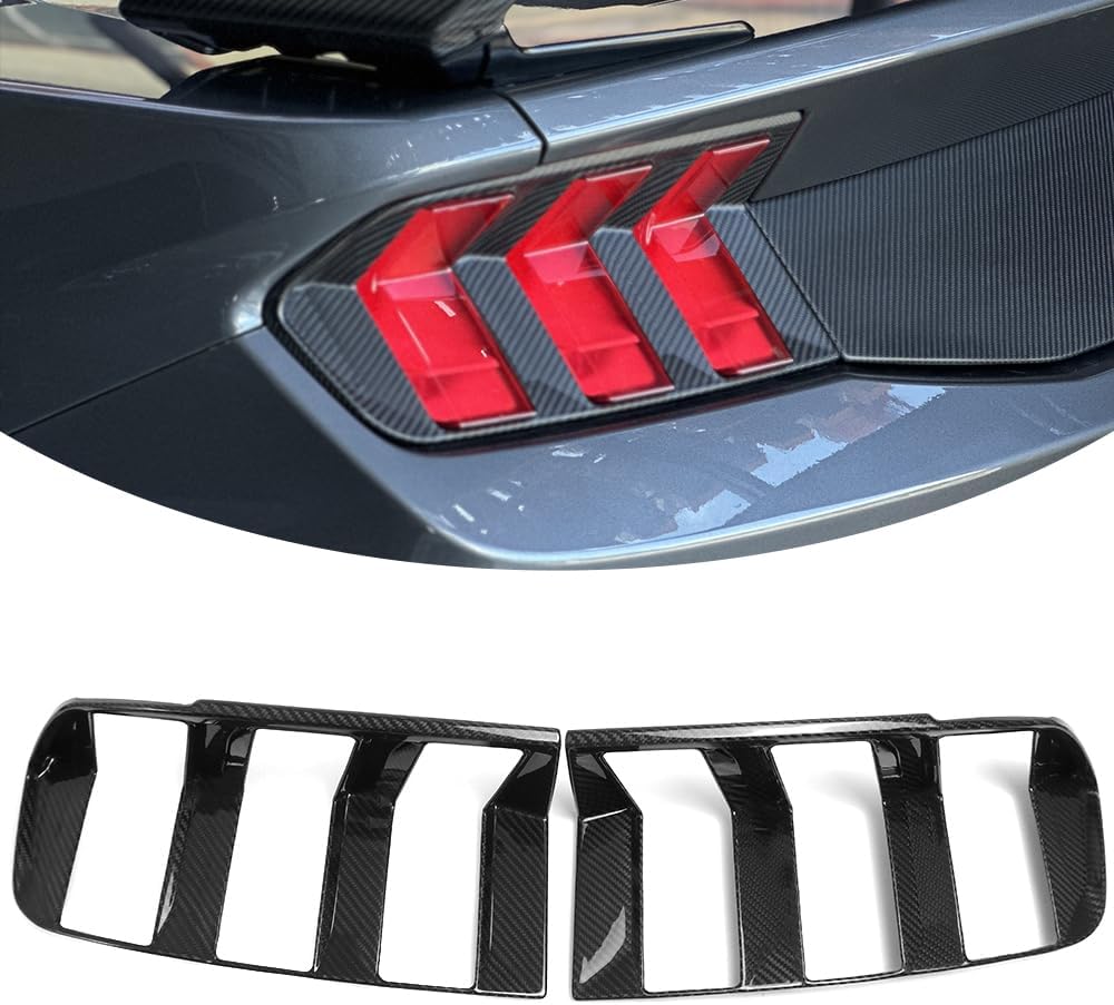Blearen Dry Carbon Fiber Tail Light Lamp Cover Trim for Ford Mustang S650 GT Dark Horse Ecoboost GT 2024 2025 Rear Headlight Frame, Tail Brake Light Bezels