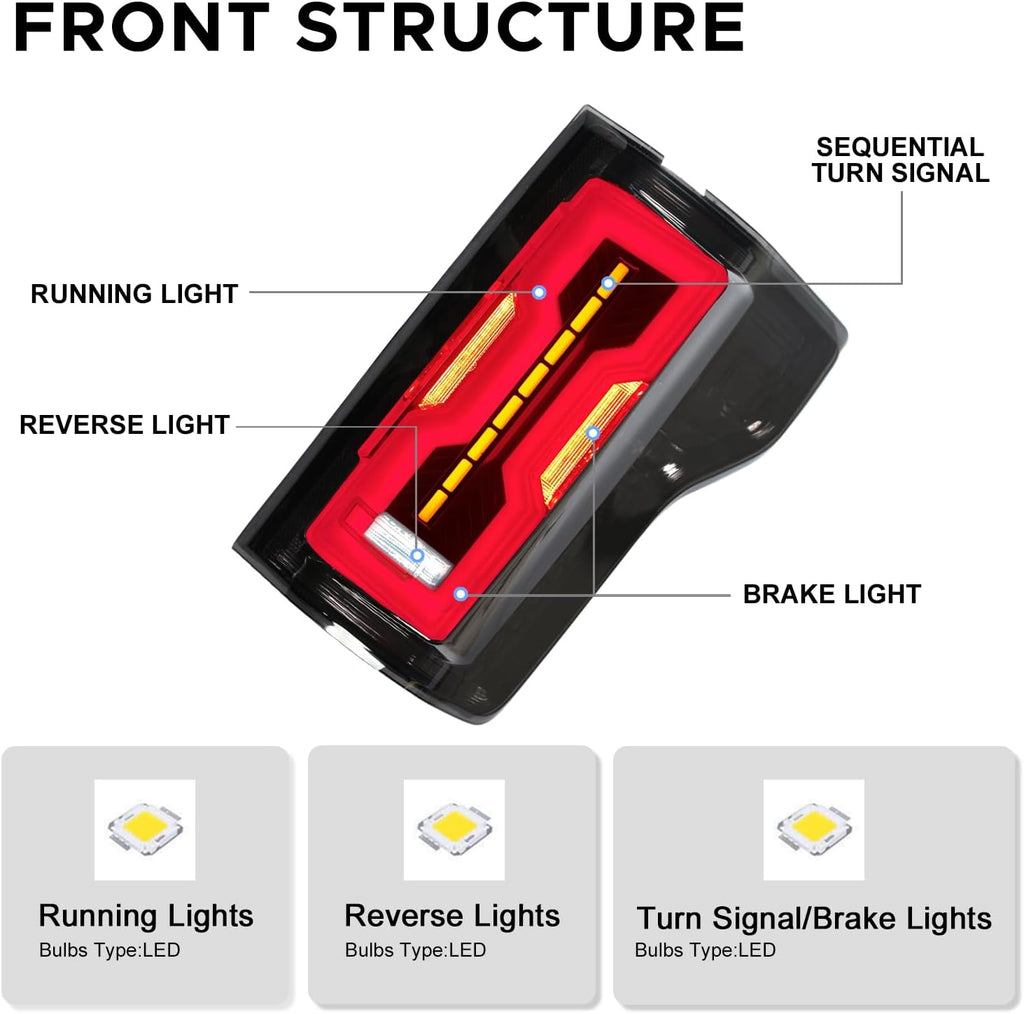 Blearen Full LED Tail Lights Assembly w/Sequential Turn Signal Fit for Ford F150 2015 2016 2017 Smoke Lens Replacement Rear Lamps Driver and Passenger Side | driver/passenger pair, smoke lens