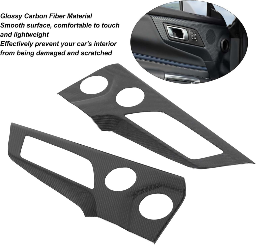 Blearen 2PCS Car Interior Door Panel Trim Glossy Carbon Fiber Scratchproof Unique Decoration for Mustang S650 2024 Onwards