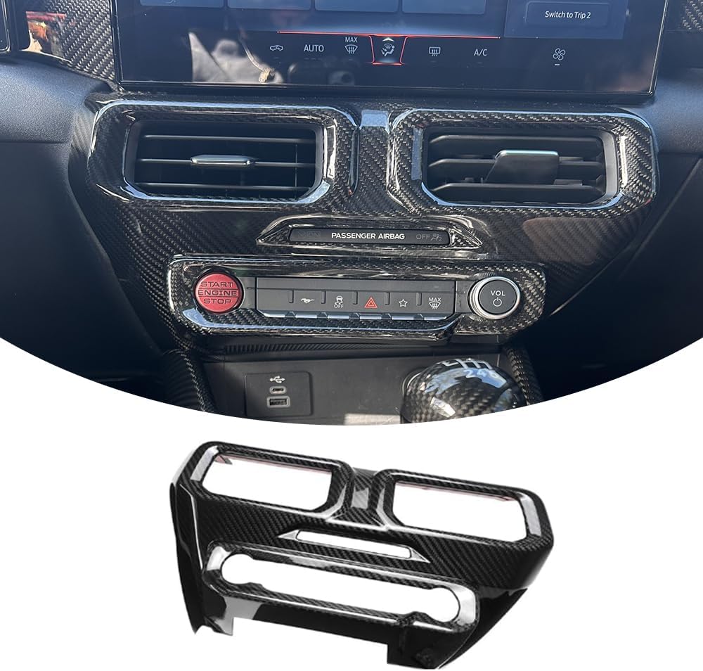 Blearen Genuine Carbon Fiber Dashboard Air Conditioner Vent Trim for Ford Mustang S650 Ecoboost GT 5.0 2024 2025 Center Console Air Outlet Frame Panel