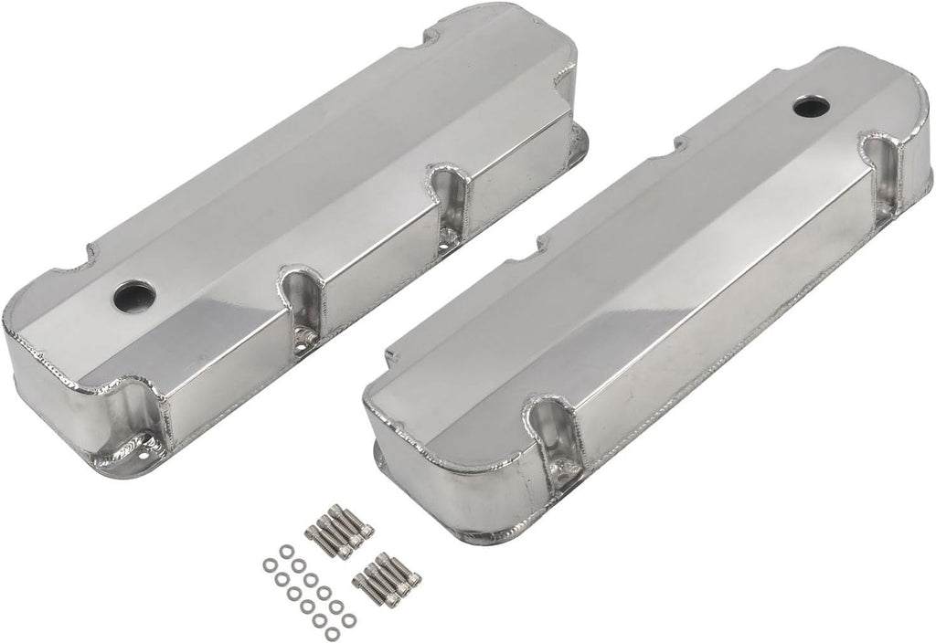 Blearen Fabricated Polished Aluminum Valve Covers with Hole Compatible with BBF Big Block Ford 429-460