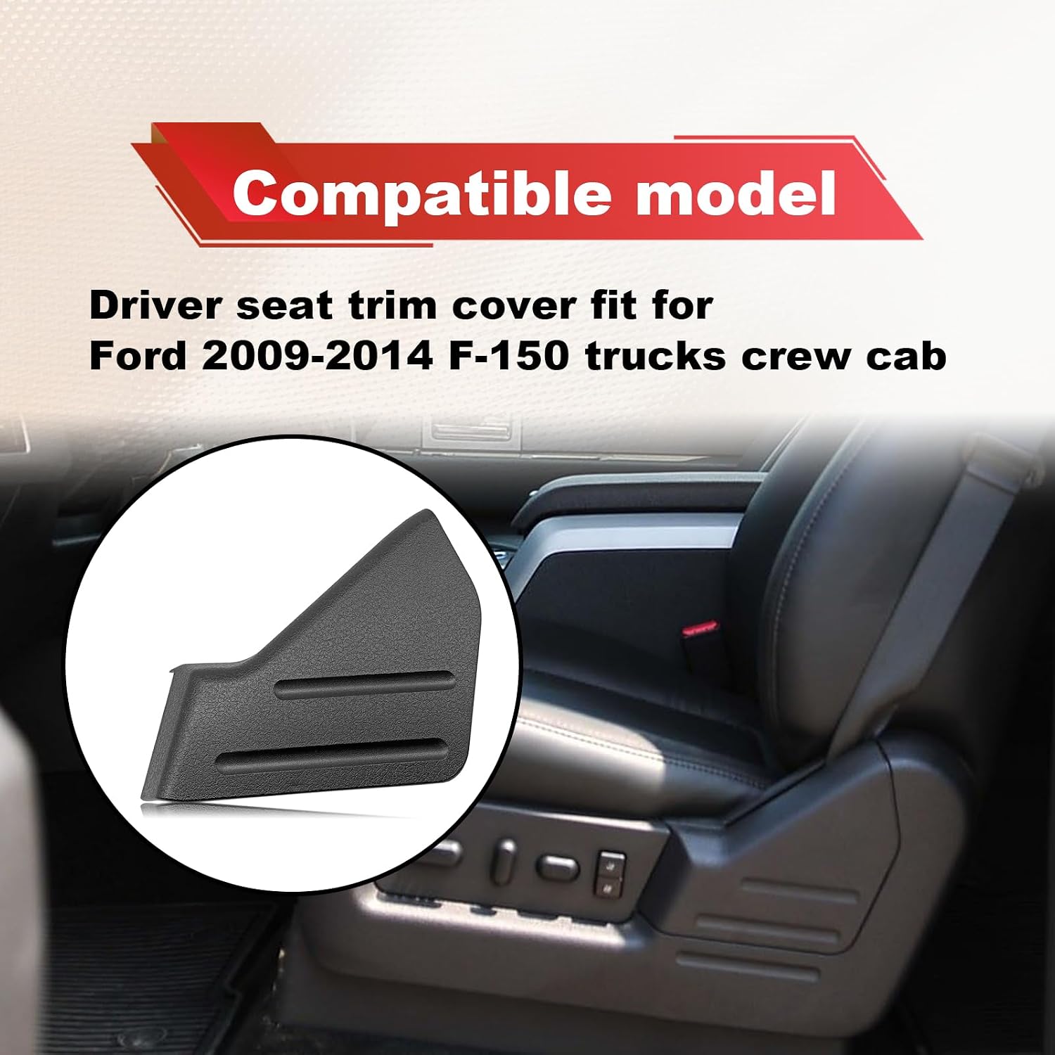 Blearen Seat Trim Cover Panel Replacement, Left Front Driver Side Compatible with 2009-2014 F-150 Crew Cab, Exterior Interior Accessory OEM #9L3Z-1661693-CA