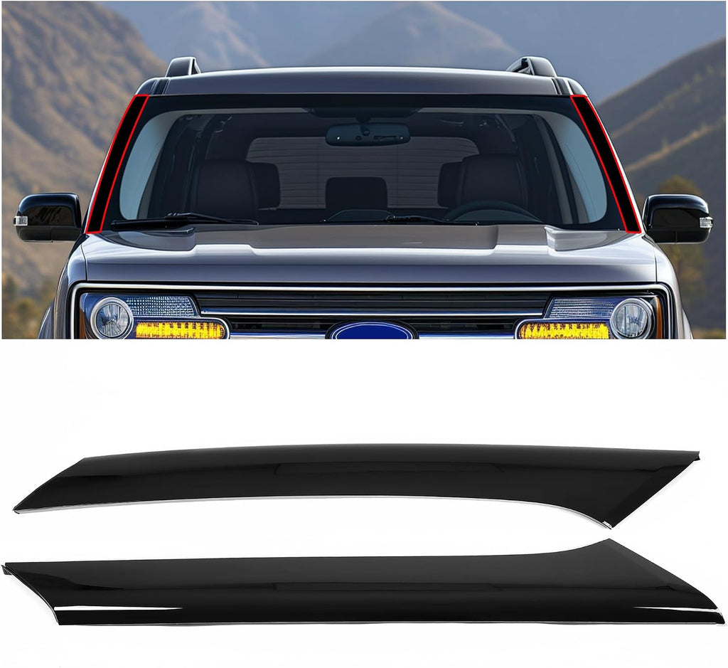Blearen HECASA Pair A-Pillar Trim Compatible with 2009-2019 Ford Flex 4 Door Utility Replacement for BA8Z-7403145-AA BA8Z-7403136-AA Front Windshield Outer Pillar Trim Molding Driver & Passenger Side