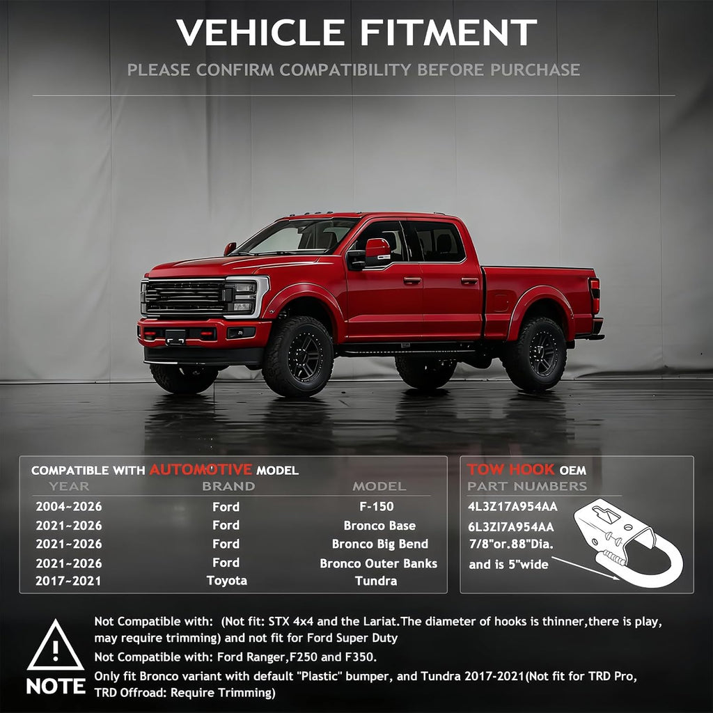 Blearen Tow Hook Covers Fits for Ford F150 2004-2026,for F150 Accessories, Red | Tow Hook Cover Fit for select Ford F150,Bronco Base/Big Bend/Outer Banks 2021-2026;For Toyota Tundra 2017-2021