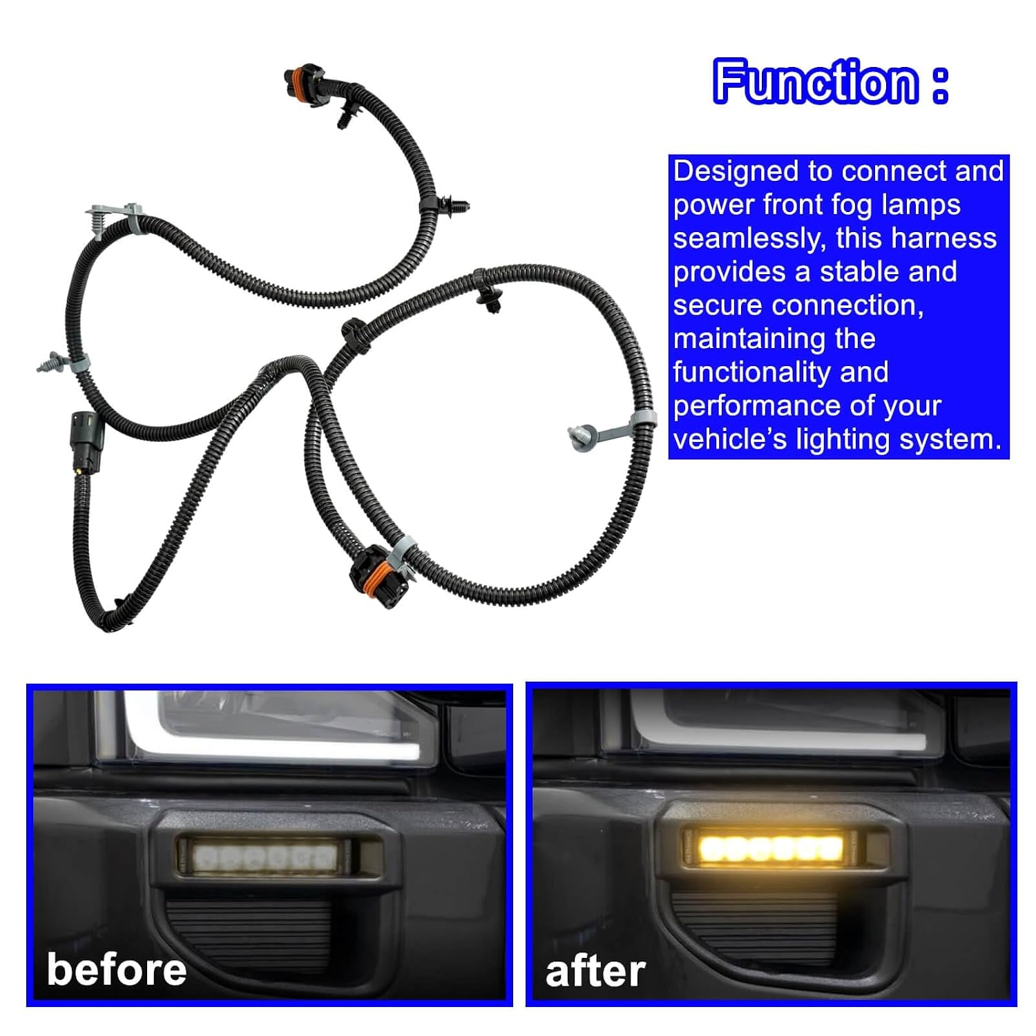 Blearen Fog Lamp Wiring Harness Assembly for Ford Super Duty F-250, F-350, F-450, F-550 (2011-2016), OEM Replacement BC3Z-15A211-A BC3Z15A211A Wire Assembly
