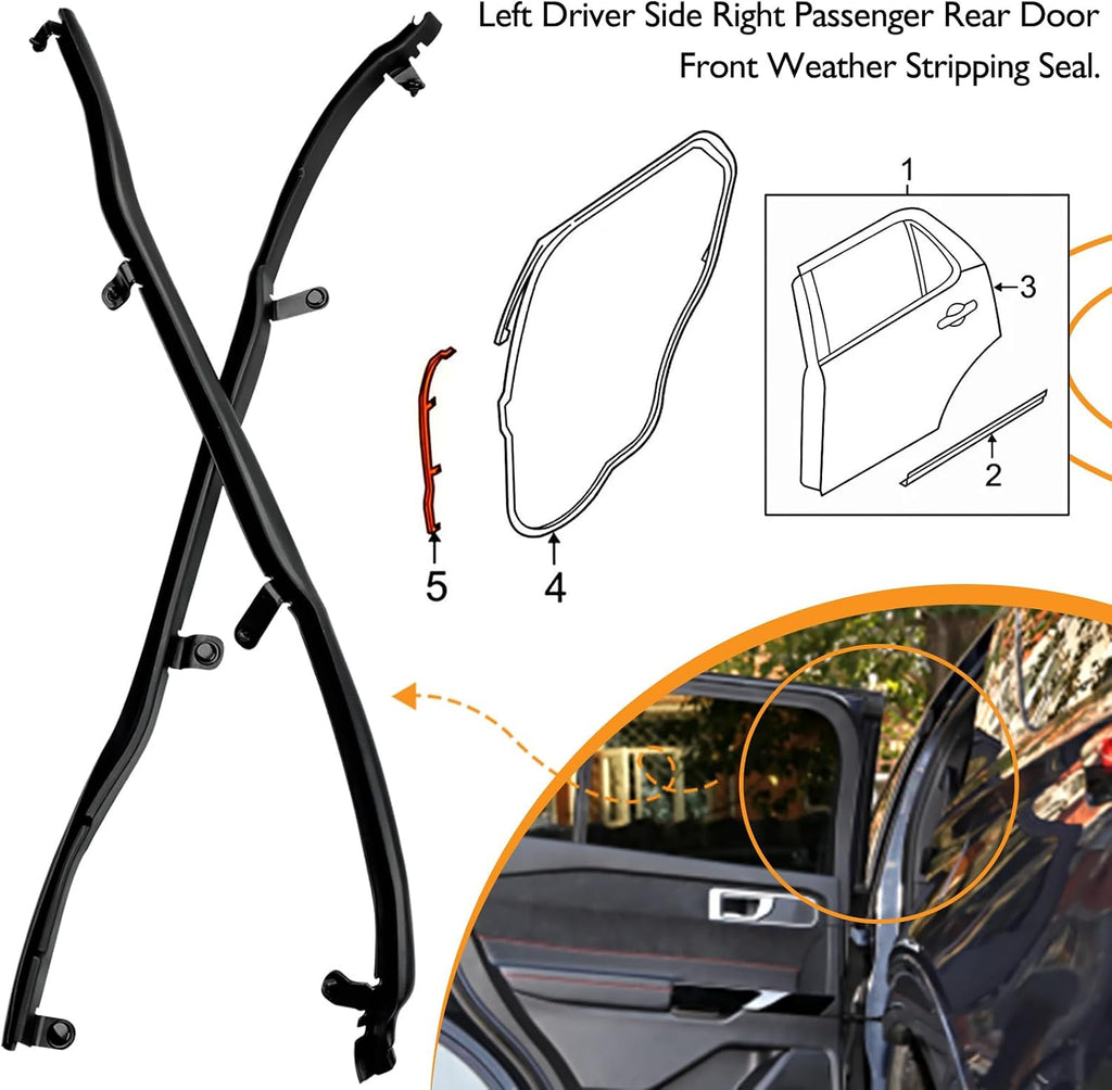 Blearen Door Weather Strip Seal LH RH Fits Ford Explorer 2011-2019 | BB5Z7825324B Right Passenger and Driver Left Rear Door Front Weather Strip 2 Pcs - Replaces BB5Z7825325B