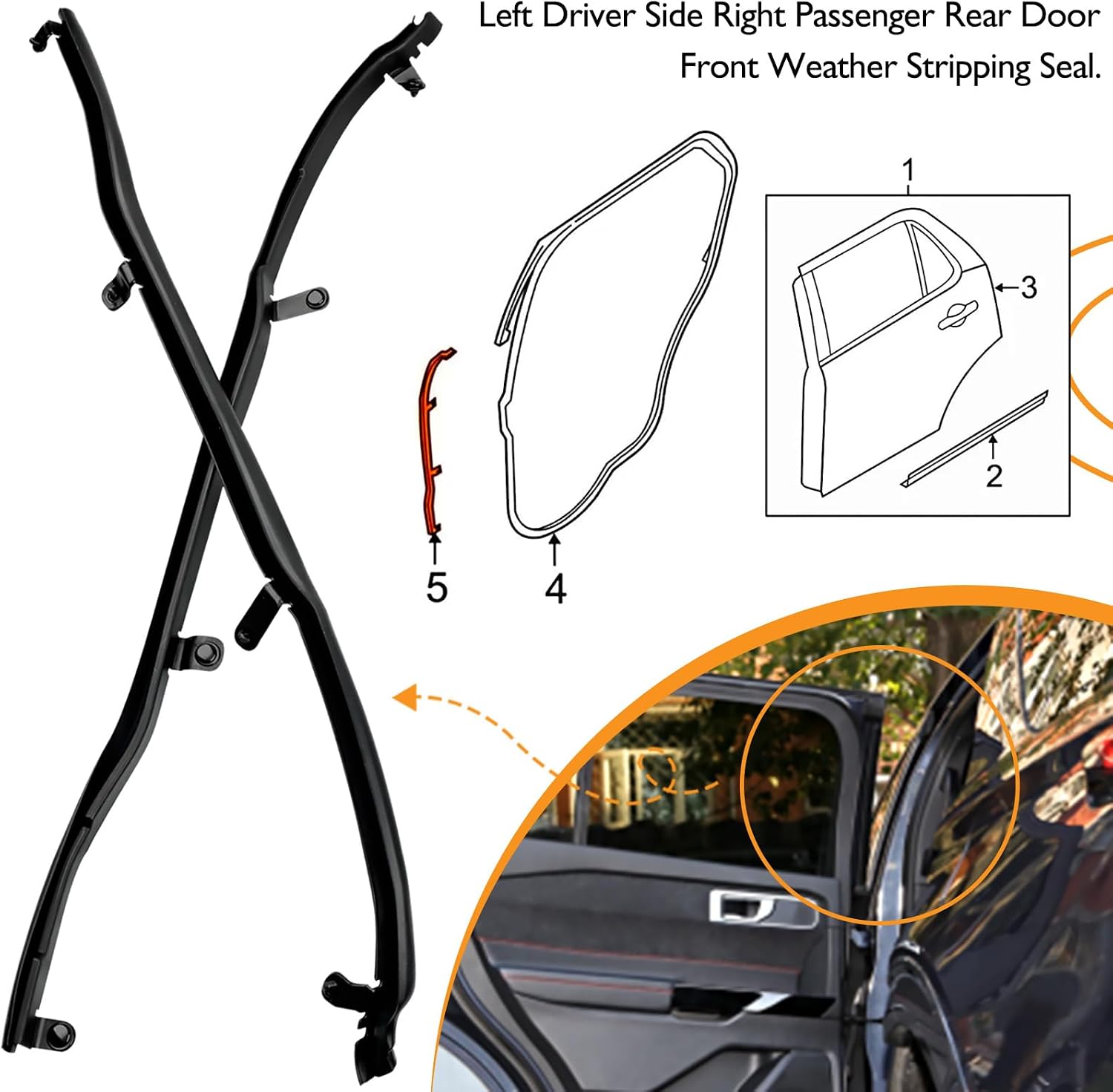 Blearen Door Weather Strip Seal LH RH Fits Ford Explorer 2011-2019 | BB5Z7825324B Right Passenger and Driver Left Rear Door Front Weather Strip 2 Pcs - Replaces BB5Z7825325B