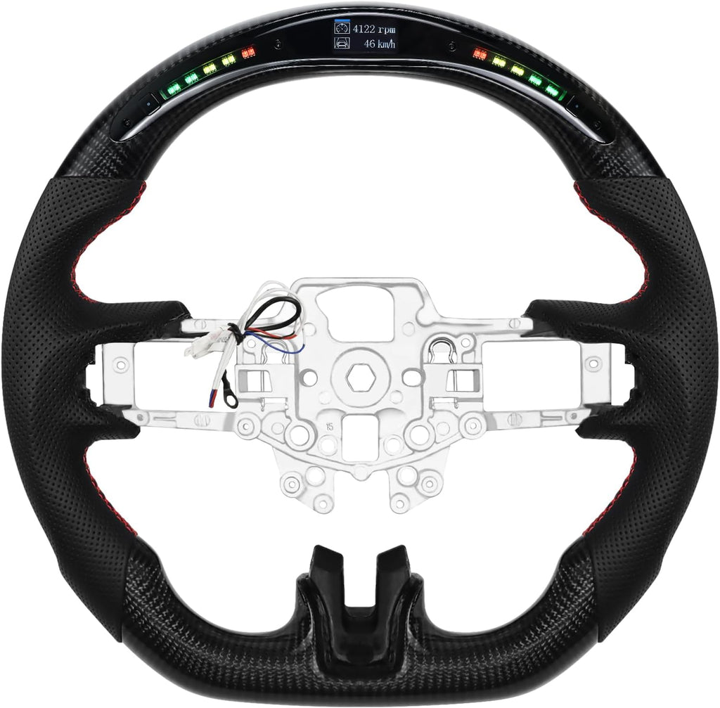 Blearen LOSCHEN Carbon Fiber Steering Wheel for Mustang EcoBoost/GT/Shelby GT350/GT350R 2015-2017, Real Carbon Fiber Nappa Perforated Leather, LED Display Shift Indicator Steering Wheel for Mustang 2015-2017