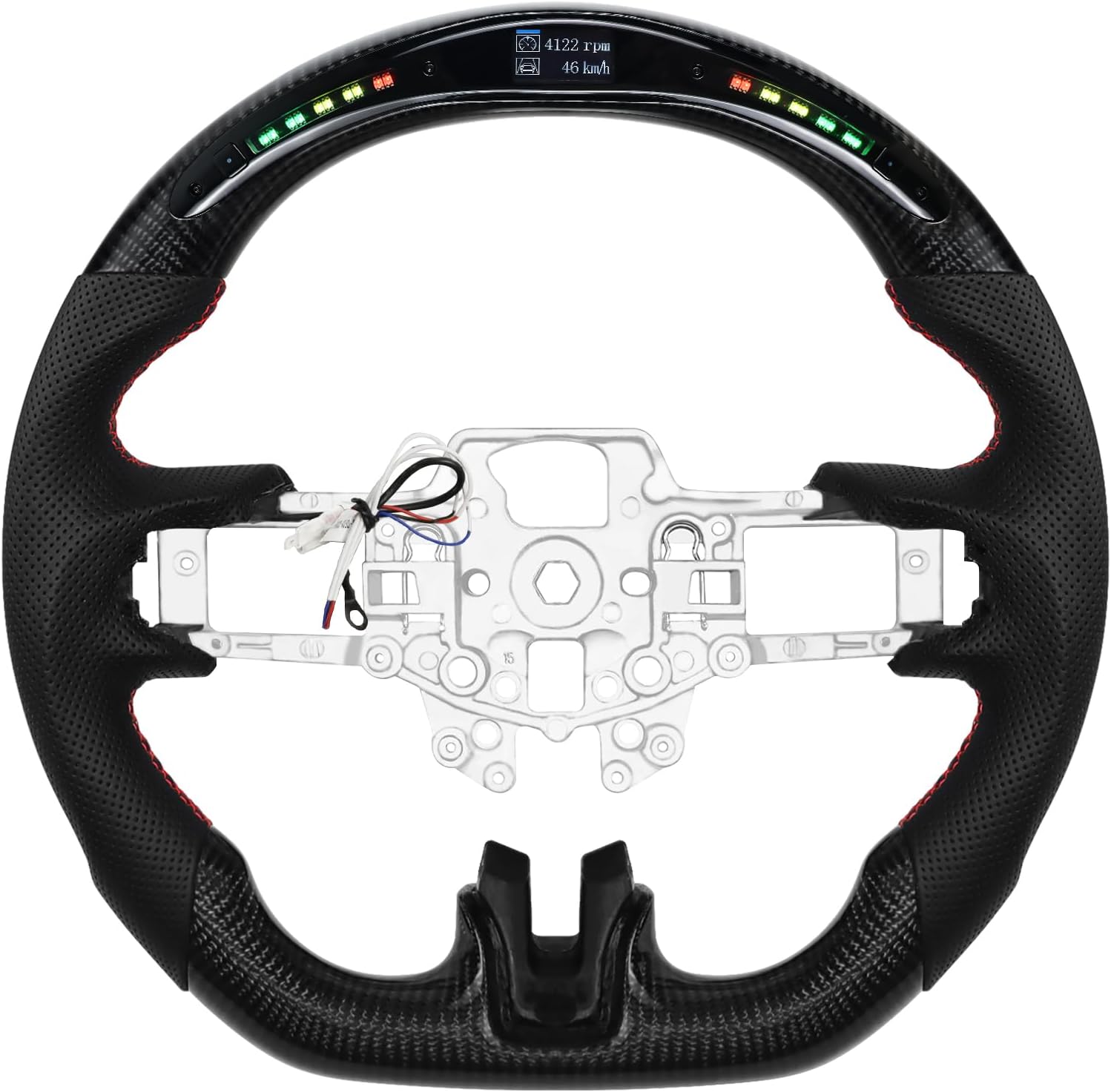 Blearen LOSCHEN Carbon Fiber Steering Wheel for Mustang EcoBoost/GT/Shelby GT350/GT350R 2015-2017, Real Carbon Fiber Nappa Perforated Leather, LED Display Shift Indicator Steering Wheel for Mustang 2015-2017