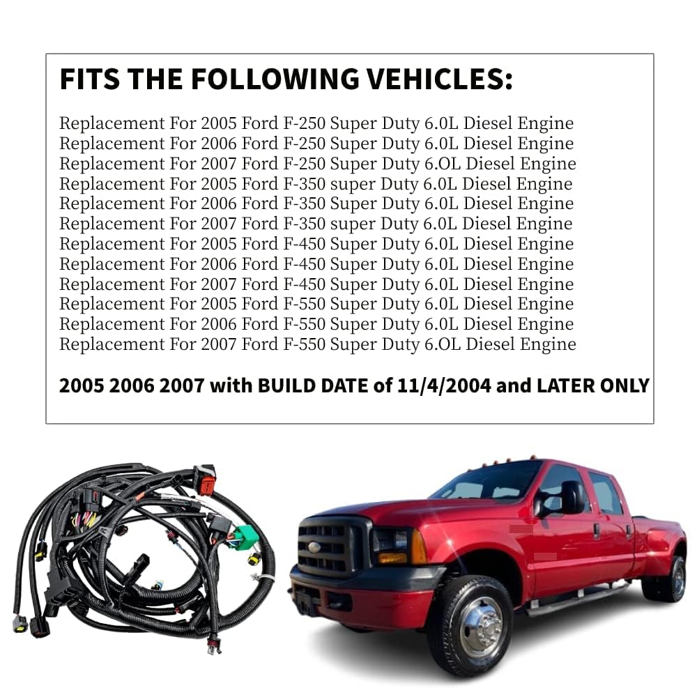 Blearen 5C3Z-12B637-BA 6.0L Powerstroke Engine Wiring Harness | Fits for Ford F250 F350 F450 F550 2005-2007, 5C3Z12B637BA, 6.0L Diesel Engine