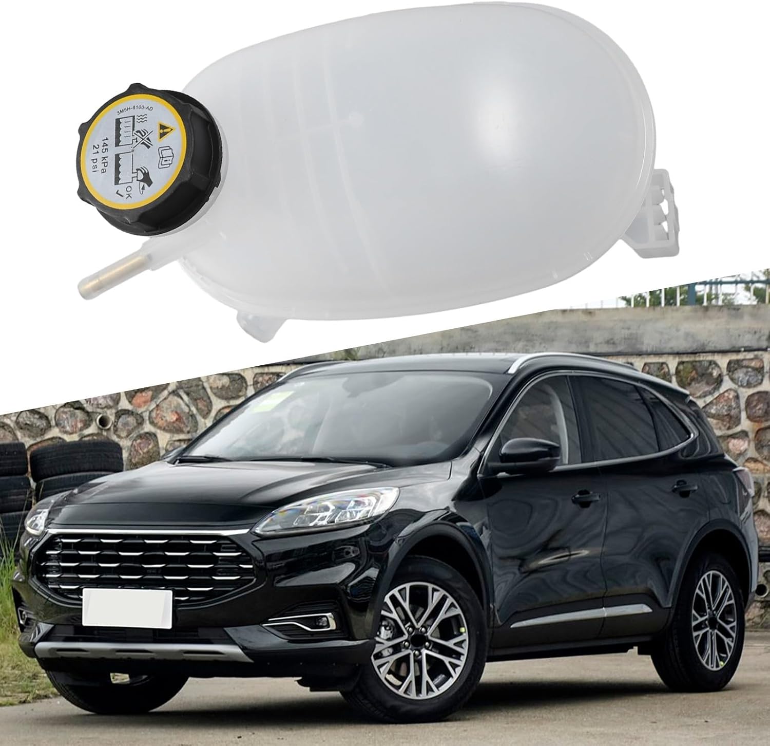 Blearen Engine Coolant Reservoir Expansion Tank Cap Assembly for Ford Escape 17-19 OEM GV6Z8A080B FO3014164 White Plastic Automotive Cooling System Part Replacement
