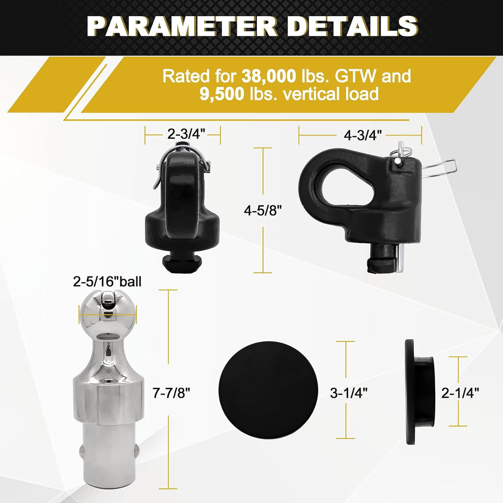 Blearen 60692, Puck System Gooseneck Hitch Ball Kit, Compatible with 2013-2026 Ford F250 F350 F450, 2016-2026 Chevrolet Silverado, GMC Sierra & Nissan Titan XD, 38000 lbs GTW/ 9500 lbs VTW, 2-5/16 Inch Ball