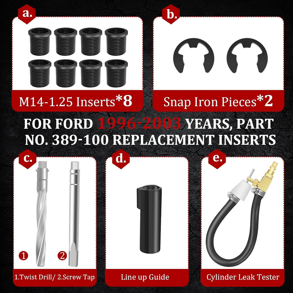 Blearen 38900 Two Valve Ford Triton Tool Kit, Foolproof Repair System, Black | Spark Plug Thread Repair Kit Compatible with 4.6L, 5.4L and 6.8 V-10 Ford Triton Two Valve Engines