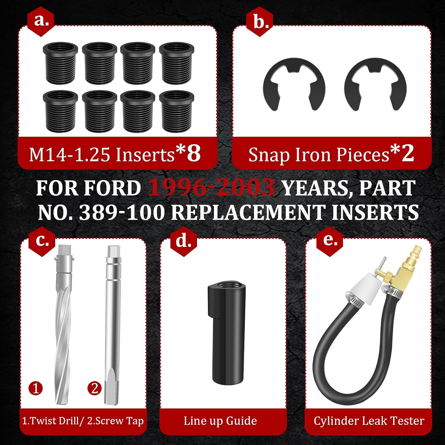 Blearen 38900 Two Valve Ford Triton Tool Kit, Foolproof Repair System, Black | Spark Plug Thread Repair Kit Compatible with 4.6L, 5.4L and 6.8 V-10 Ford Triton Two Valve Engines