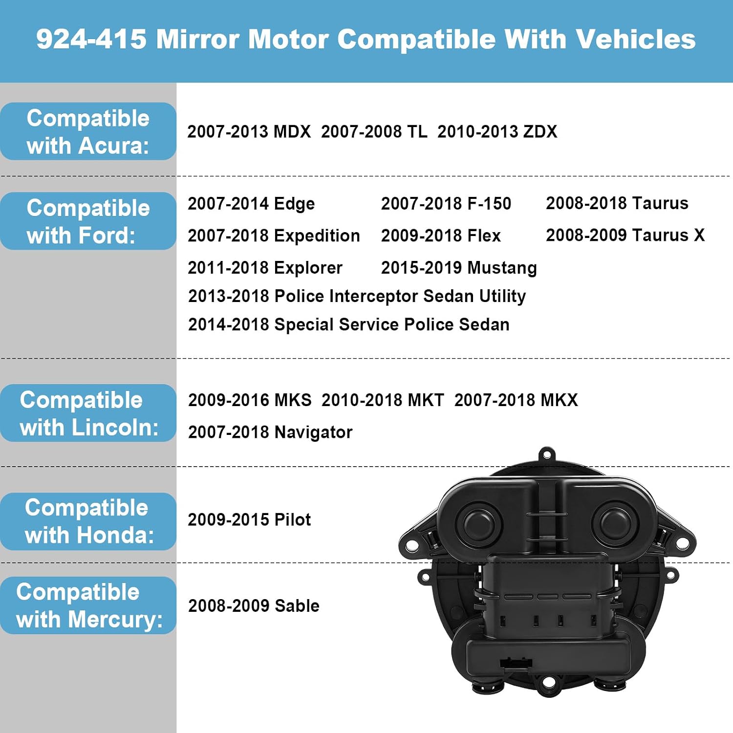 Blearen 924-415 Power Mirror Adjustment Motor Compatible with Ford, Acura, Honda | Fits for Lincoln, Mercury Selected Vehicles, Replaces 6U5Z17D696D, 76210STXH02, 76210STXH03 Power Mirror Adjustment Motor