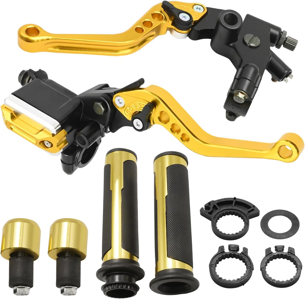 Blearen 7/8" 22mm Universal Gold Motorcycle Handlebar, Brake Master Cylinder Clutch Lever Left and Right Set, Replacement for Harley, Replacement for Honda
