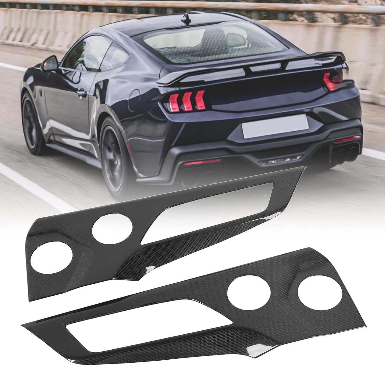 Blearen 2PCS Car Interior Door Panel Trim Glossy Carbon Fiber Scratchproof Unique Decoration for Mustang S650 2024 Onwards