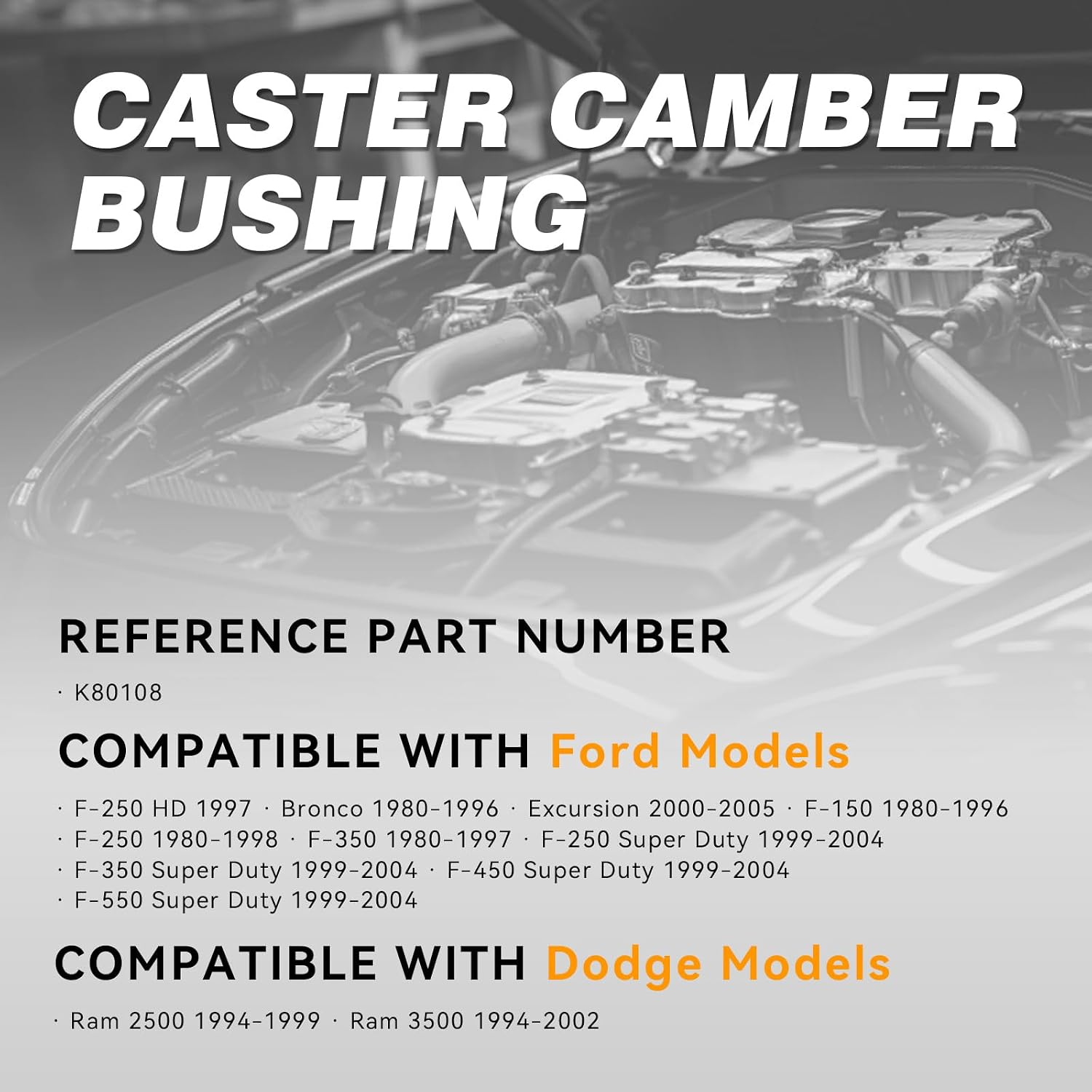 Blearen K80108 Camber Caster Alignment Bushing Kit | Compatible with 1994-2002 Dodge Ram 2500 3500, 1980-2005 Ford F-150 F-250 F-350 F-450 F-550 Super Duty, Excursion, Bronco