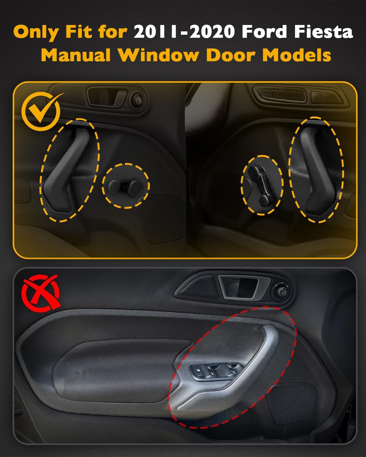 Blearen Interior Door Pull Armrest Pair, Compatible with 2011-2020 Ford Fiesta | (Manual Window only), Inner Front Left Driver & Right Passenger Side Door Handle Repair Kit, OE# D2BB-A23943, G2BZ-5823943-JA