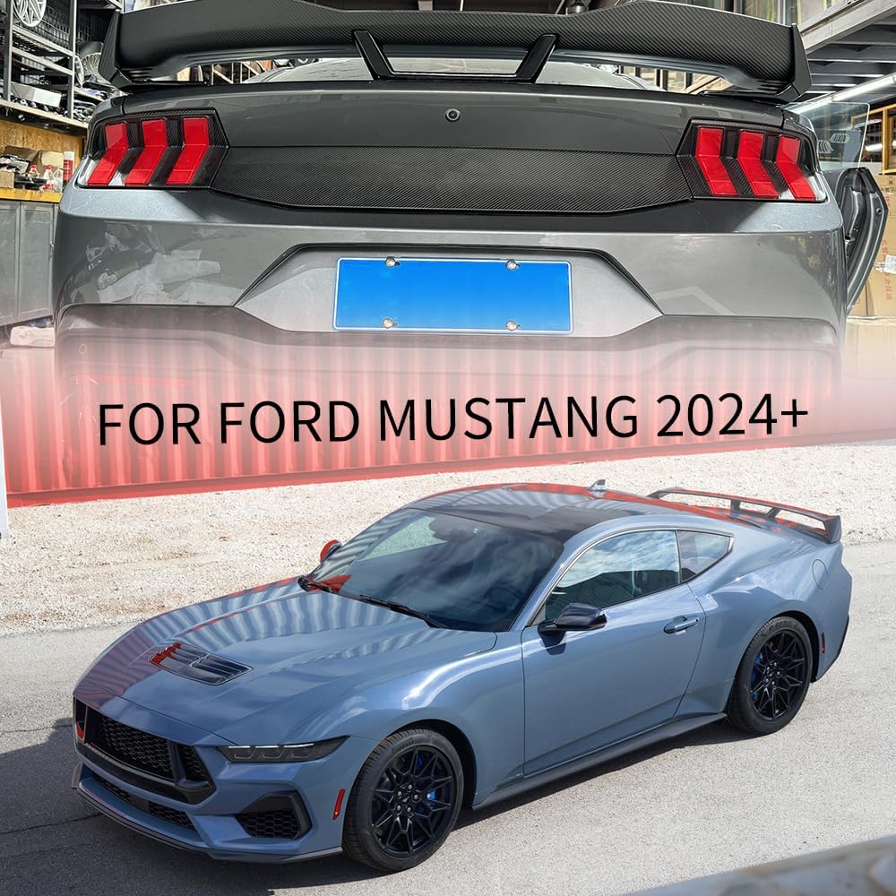 Blearen Dry Carbon Fiber Tail Light Lamp Cover Trim for Ford Mustang S650 GT Dark Horse Ecoboost GT 2024 2025 Rear Headlight Frame, Tail Brake Light Bezels