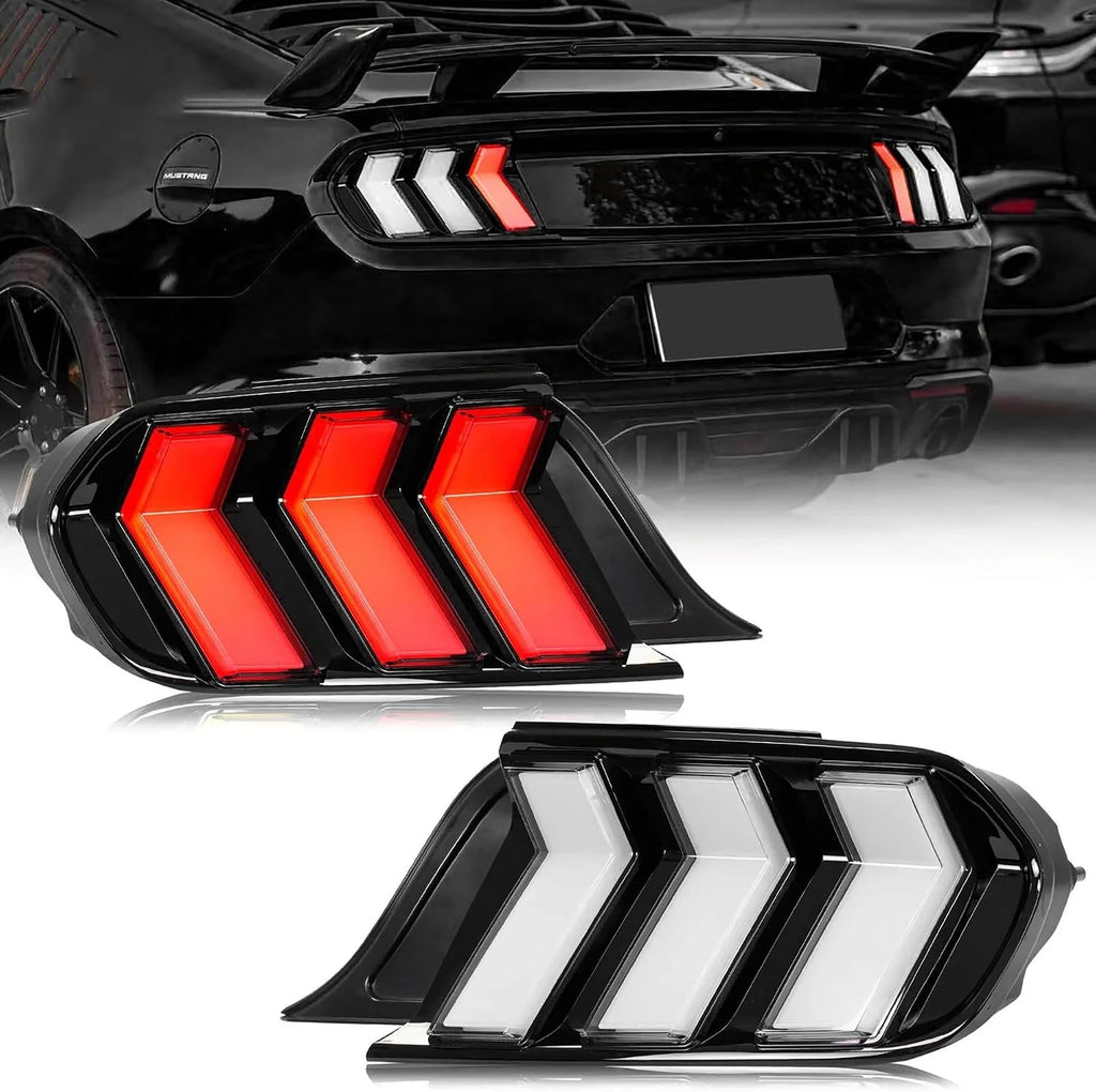 Blearen LED Rear Lights Compatible with Mustang 2015-2023 w/Sequential Turn Signal (5-Modes Switchable Lighting), Clear Lens Taillight Assembly, Passenger&Driver Sides (Clear)