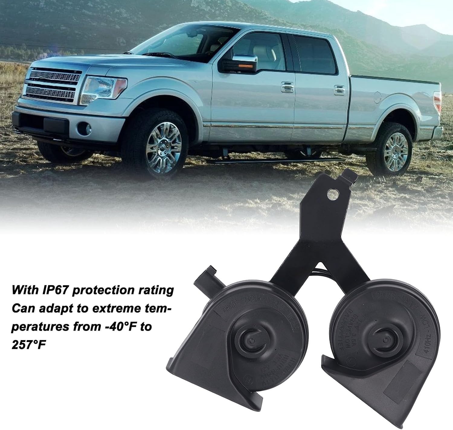 Blearen Dual Horn Assembly, 9L3Z 13832 A, AL3T AB, Loud Clear Replacement Horn Assembly with Bracket IP67 Weatherproof