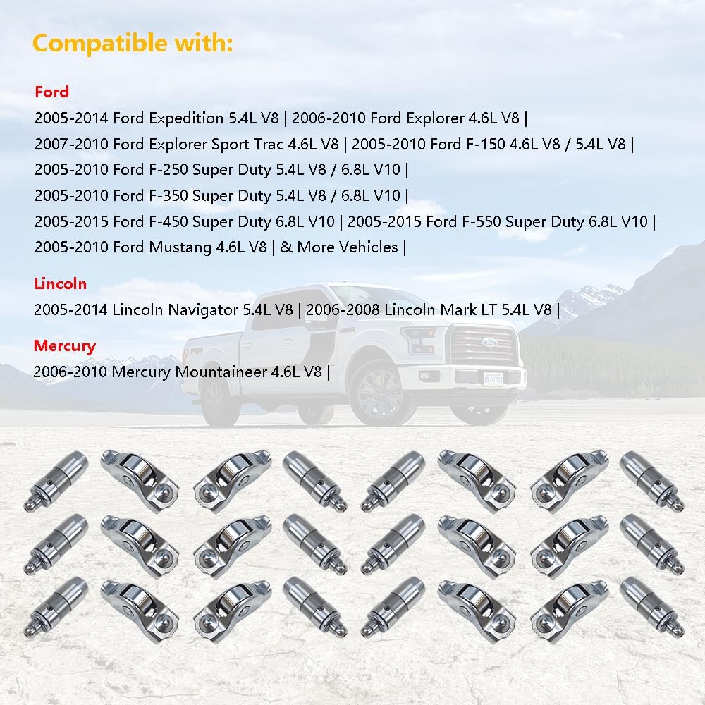 Blearen 12 Pcs Valve Rocker Arm & Lifter (Hydraulic Tappet lash adjuster) Kit | Fit for Ford Expedition Explorer F150 F250 F350 F450 Mustang, Lincoln, Mercury 4.6L 5.4L V8 6.8L V10 | OE# 3L3Z6564BA 5L1Z6500A