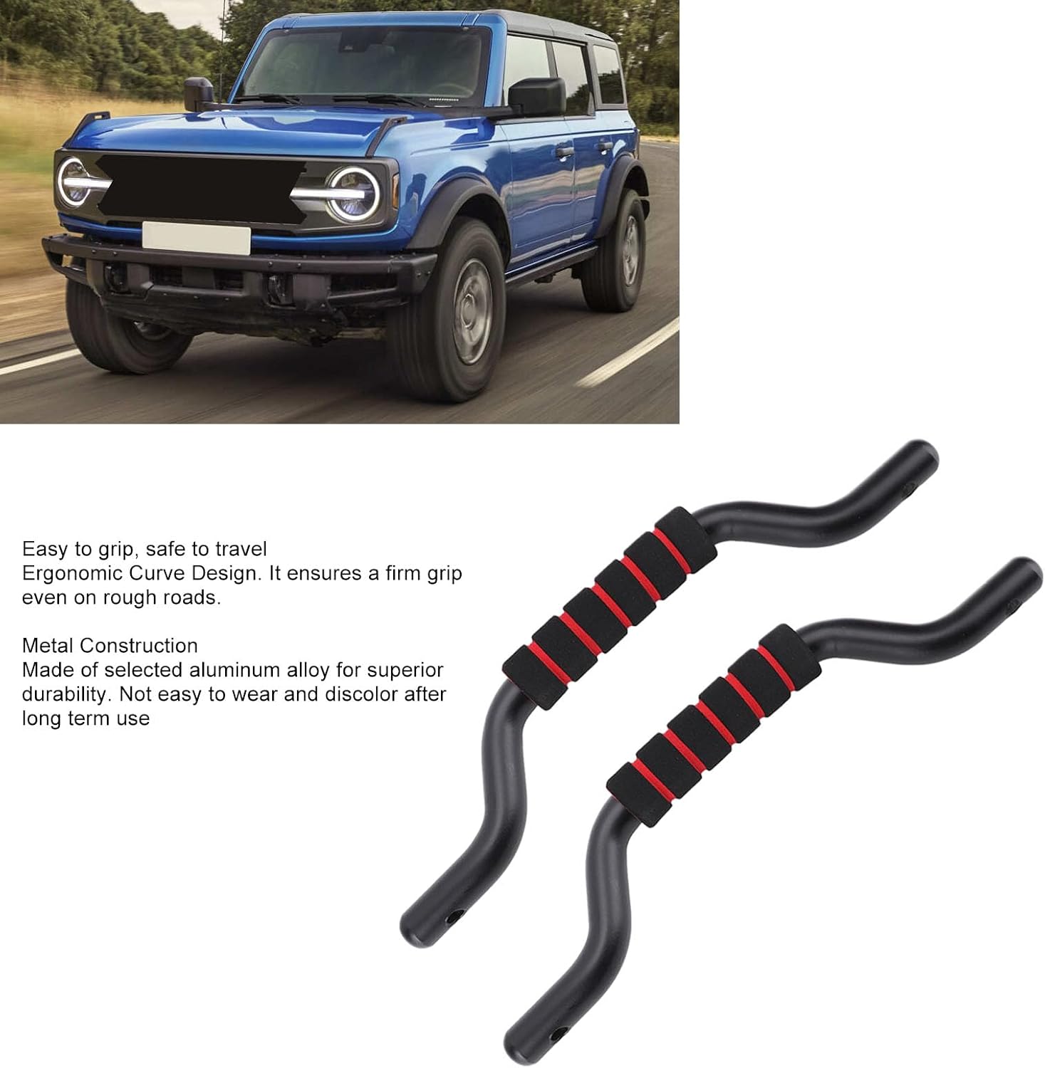 Blearen 2 Sets Front Grab Handles Aluminum Alloy Enhance Control Metal Grip Handles Replacement for Bronco 2021 2024 2 Door 4 Door (Black)
