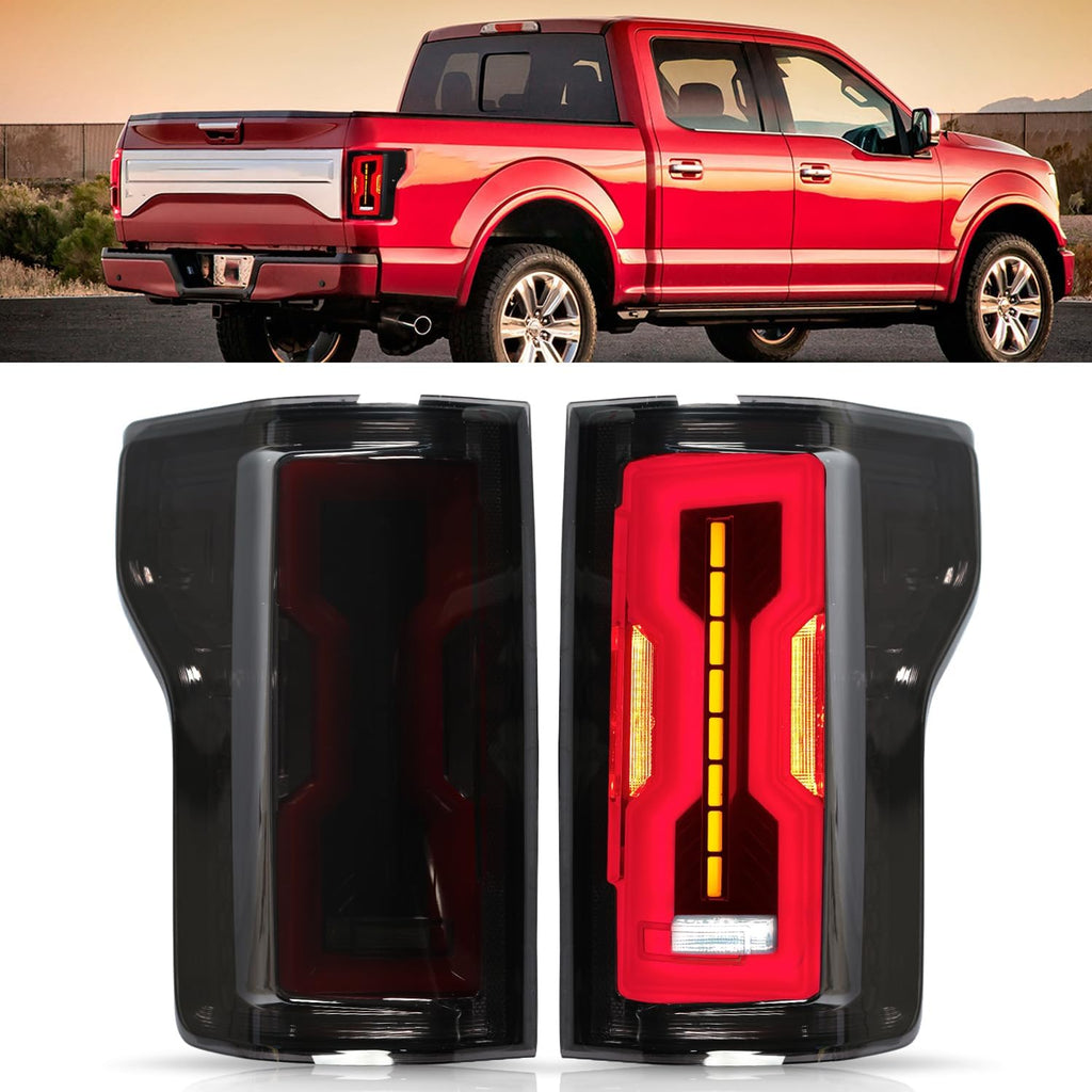 Blearen Full LED Tail Lights Assembly w/Sequential Turn Signal Fit for Ford F150 2015 2016 2017 Smoke Lens Replacement Rear Lamps Driver and Passenger Side | driver/passenger pair, smoke lens