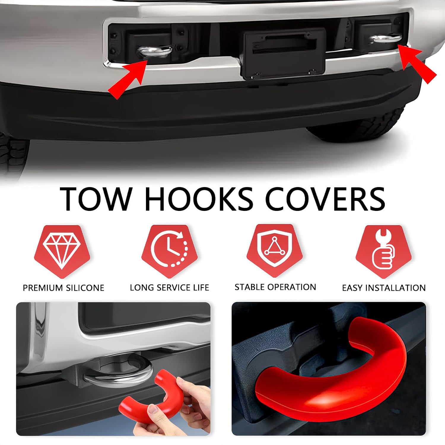 Blearen Tow Hook Covers Fits for Ford F150 2004-2026,for F150 Accessories, Red | Tow Hook Cover Fit for select Ford F150,Bronco Base/Big Bend/Outer Banks 2021-2026;For Toyota Tundra 2017-2021