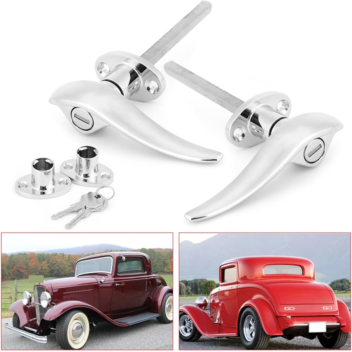 Blearen Stainless Steel Car Outside Locking Door Handles Compatible With Ford 3 Window Coupe 1932-1934