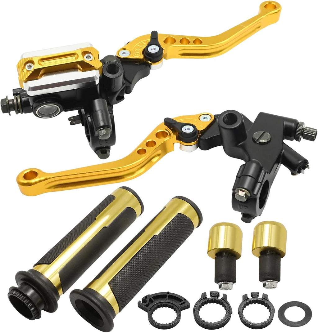 Blearen 7/8" 22mm Universal Gold Motorcycle Handlebar, Brake Master Cylinder Clutch Lever Left and Right Set, Replacement for Harley, Replacement for Honda