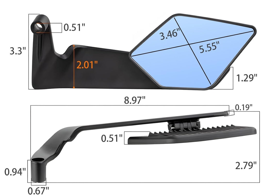 Blearen Motorcycle Rear View Mirrors, Stealth Wind Wing Side Mirrors Compatible with 2026 Kawasaki Z400 Z650 Z900 Z1000 Duke 125 200 250 390 690 790 1290 MT03 MT07 etc