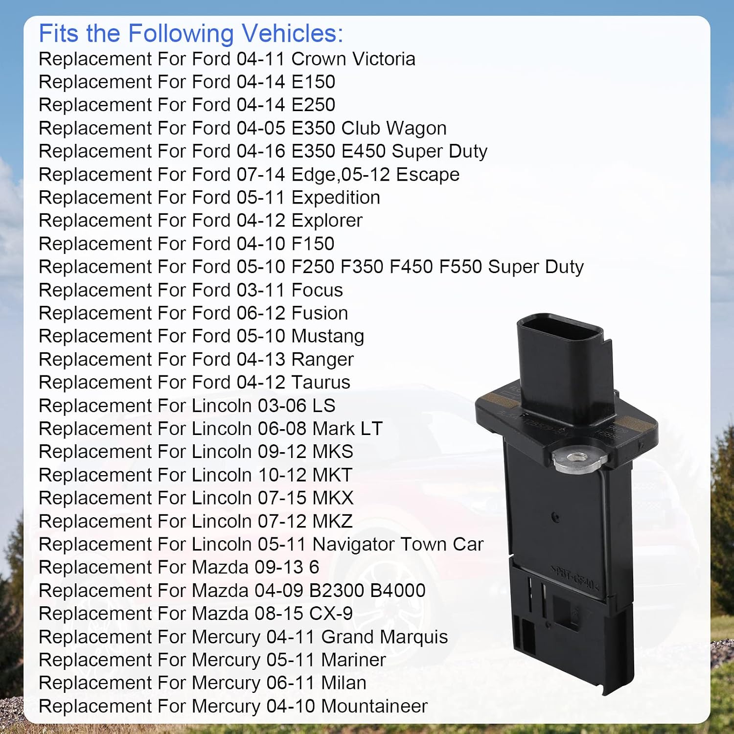 Blearen Mass Air Flow Sensor MAF 3L3A-12B579-BA Replacement for Ford F150 F250 E150 E250 E350 for Lincoln, for Mercury, for Mazda | Replaces # AFLS131, 3L3A12B579A