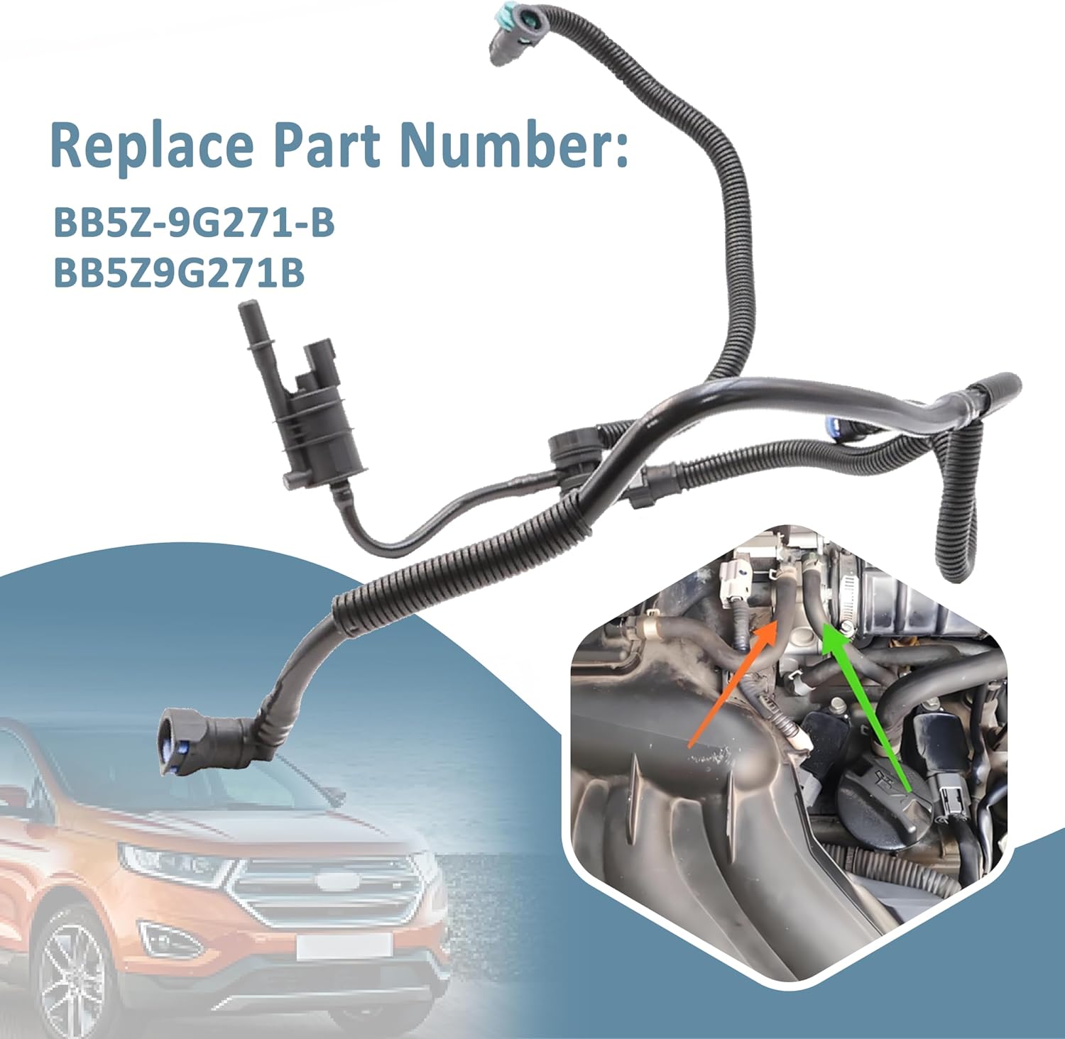 Blearen BB5Z-9G271-B BB5Z9G271B Vapor Canister Solenoid Valve Assembly for Ford Taurus 2013-2016 Edge & Explorer 2012-2015, Fuel Line Tube Vapor Valve for Lincoln MXT MKX 2.0L 2013-2015