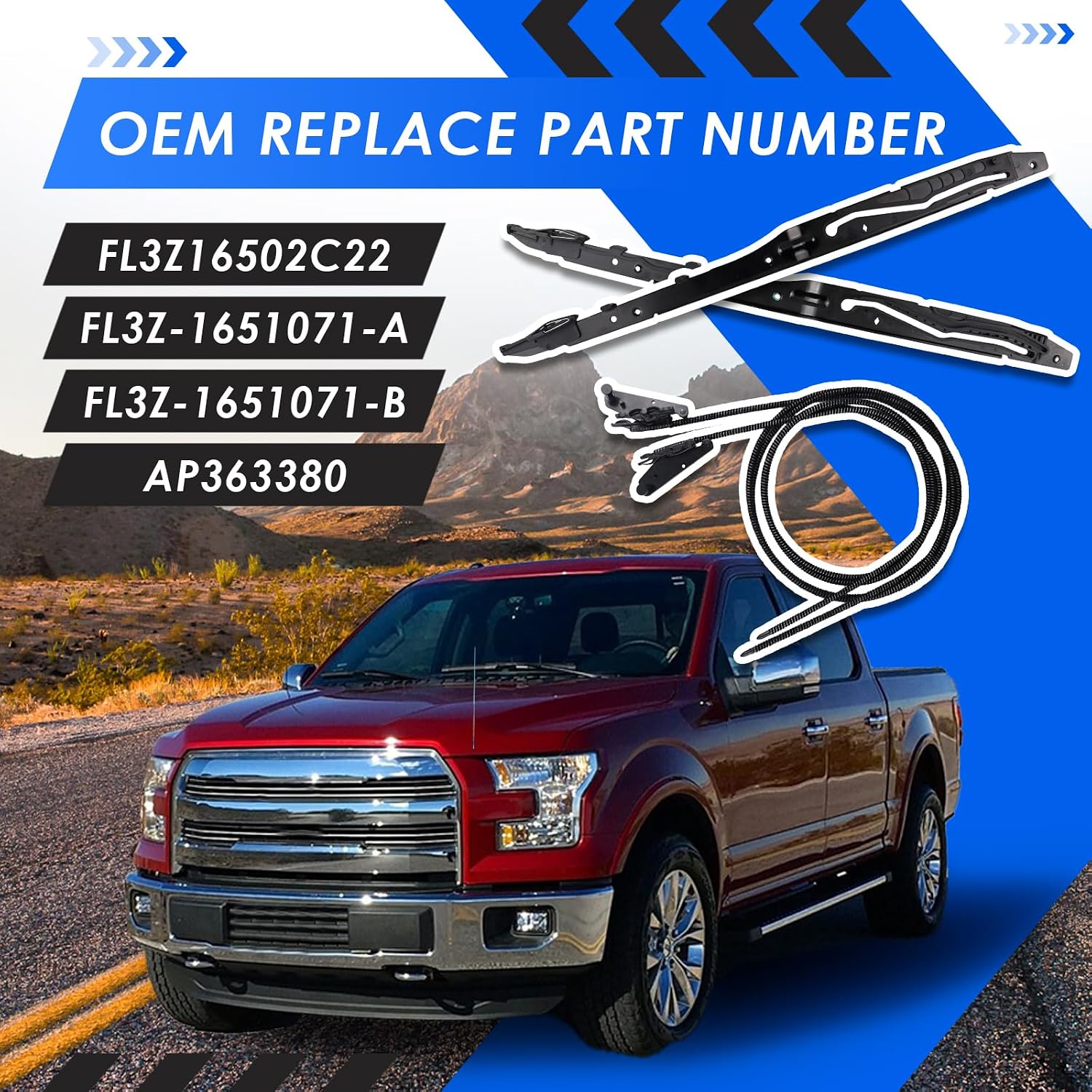 Blearen New Upgraded FL3Z16502C22 Sunroof Glass Cables & Track Assembly Repiar Kit Compatible with Ford F-150 2015-2020, F-250 F-350 Super Duty 2017-2019 Replace OE# FL3Z16502C22 FL3Z-1651071-A FL3Z-1651071-B