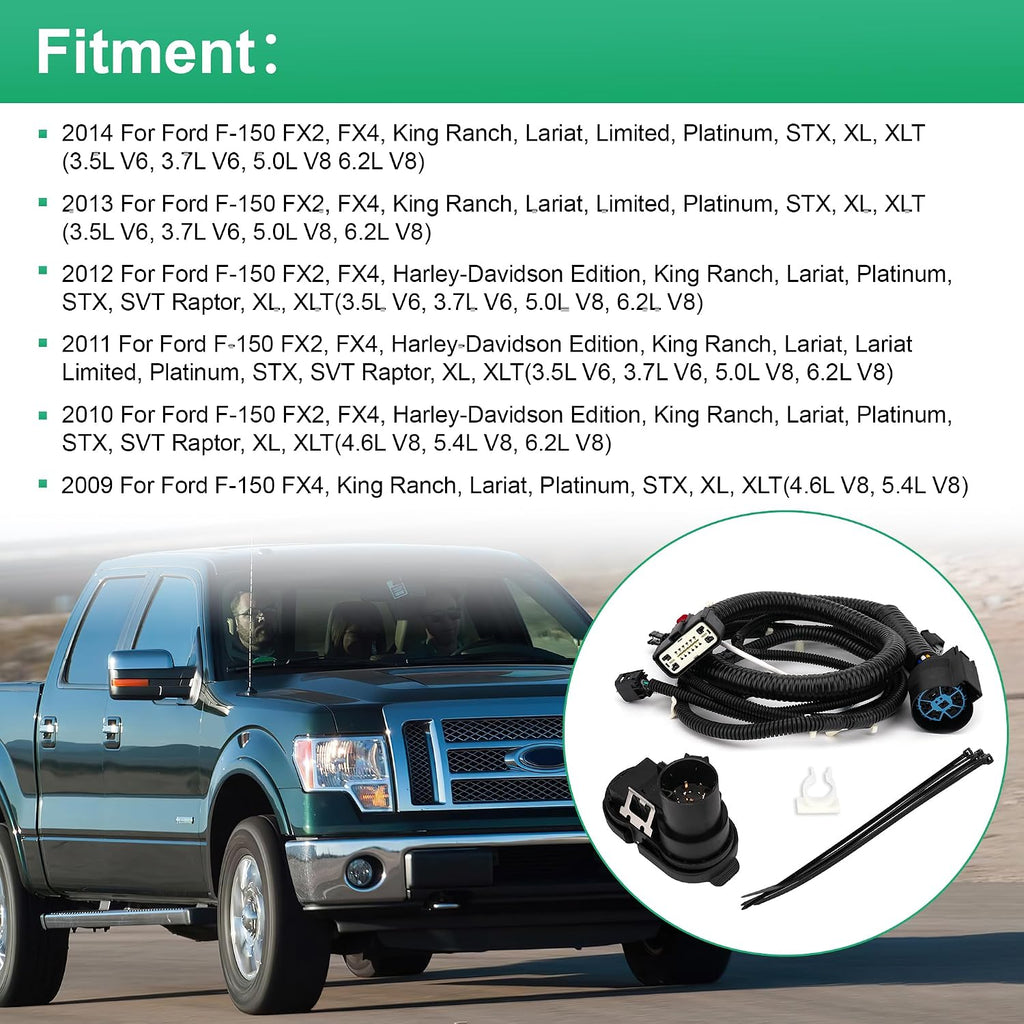 Blearen Trailer Tow Wiring Harness with 7 Pin Connector Kit 9L3Z-15A416-B for Ford | Compatible With F-150 2009-2014 9L3Z15A416B