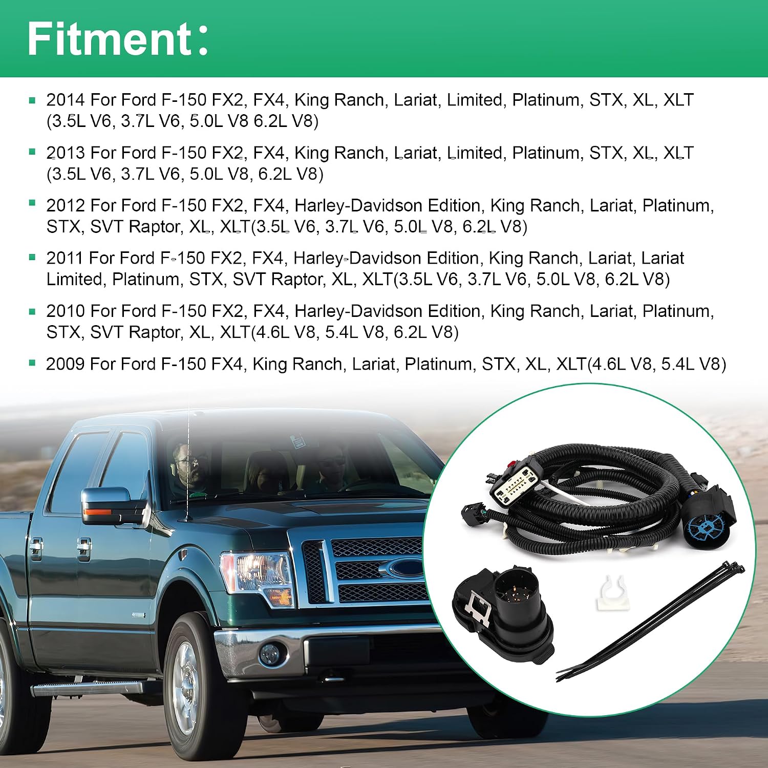 Blearen Trailer Tow Wiring Harness with 7 Pin Connector Kit 9L3Z-15A416-B for Ford | Compatible With F-150 2009-2014 9L3Z15A416B